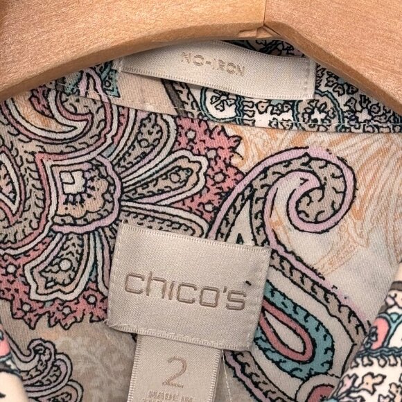 Chicos 2 No-Iron Paisley Button-Down Shirt Size large Womens tunic blouse - Picture 4 of 15